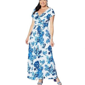 Beautiful Iman white and blue floral dress maxi dress in excellent condition 1xp